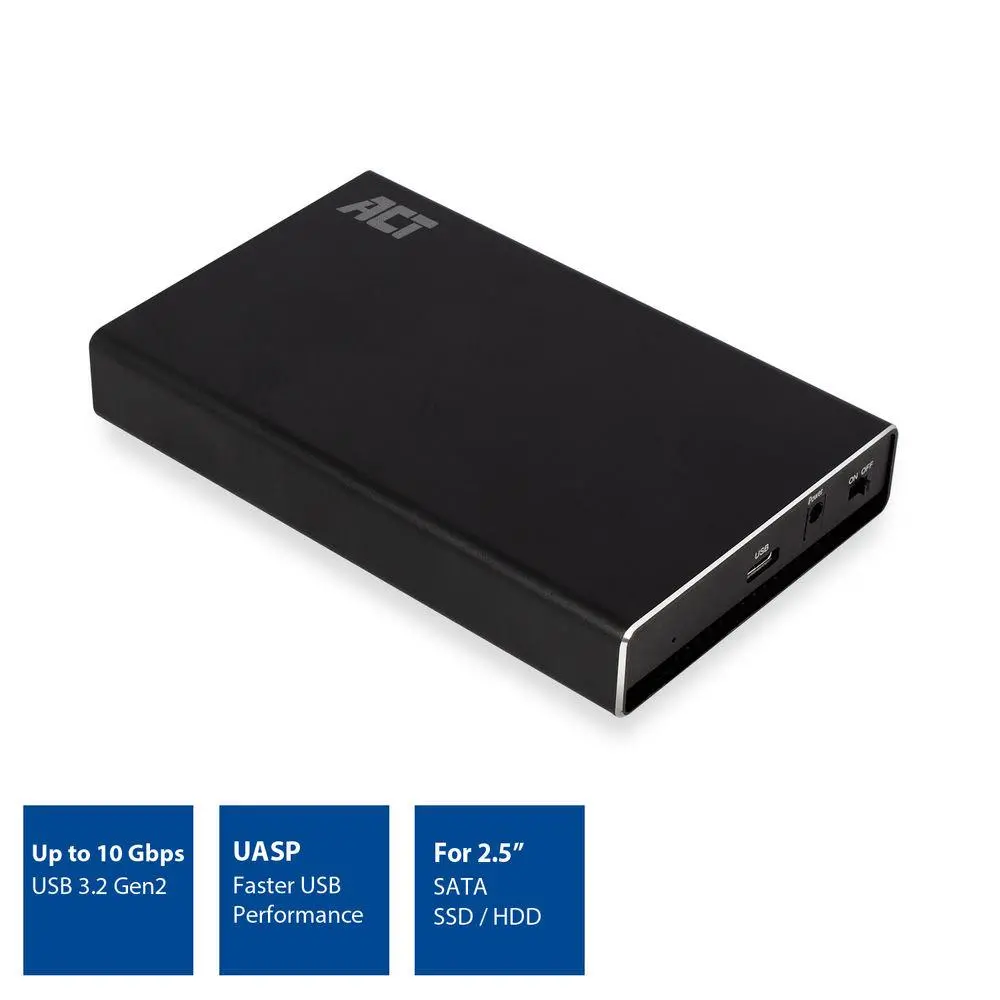 Чекмедже за твърд диск ACT AC1220, 2.5", SATA, USB-C 3.2 Gen2 (USB 3.1), Черен - image 1