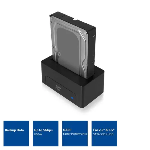 Docking station ACT AC1500, USB 3.1 Gen1, Pentru HDD/SSD SATA de 3.5"/2.5" - 3