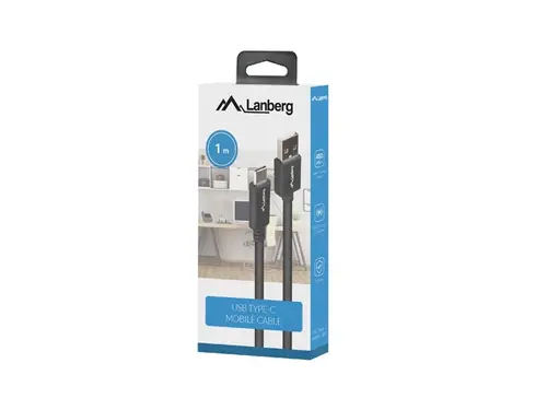 Кабел, Lanberg USB-C(M) -> USB-A(M) 2.0 cable 1m QC, black BOX - image 4