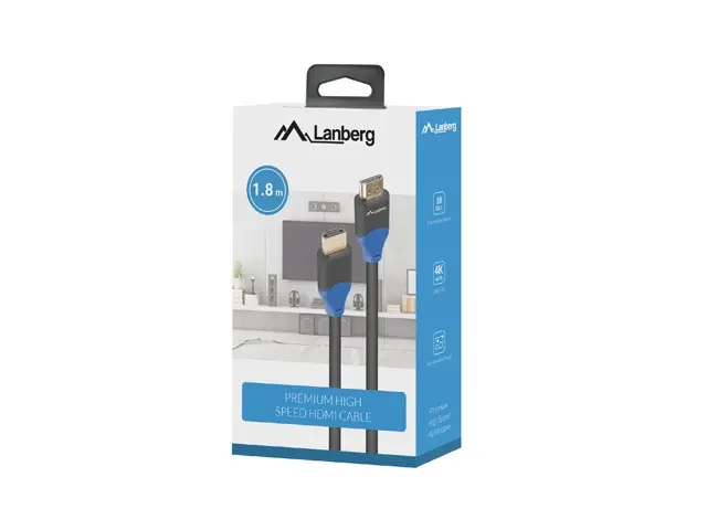 Кабел, Lanberg HDMI M/M V2.0 cable 1.8m 4K CU box, black BOX - image 4