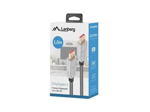 Кабел, Lanberg display port cable M/M 20pin V1.4 8K 60Hz 1m, black - image 2