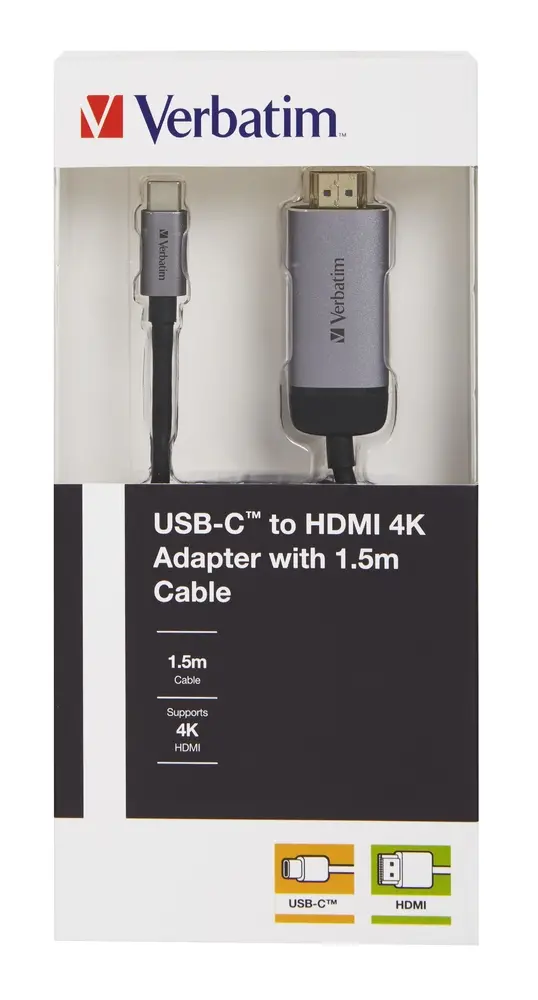 Адаптер, Verbatim USB-C to HDMI Adapter - USB 3.1 Gen 1/HDMI 1.5m Cable - image 2