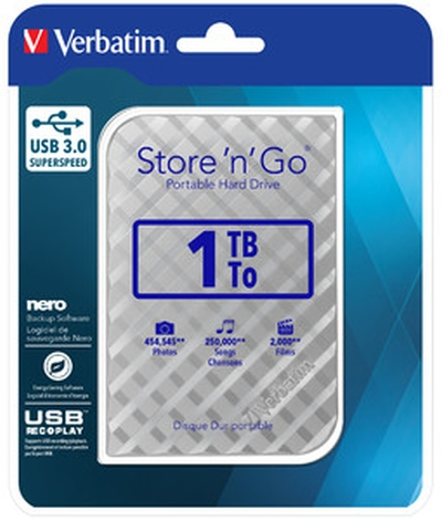 Твърд диск, Verbatim STORE 'N' GO 2.5" (6.35CM) Gen 2 1TB USB 3.0 Silver