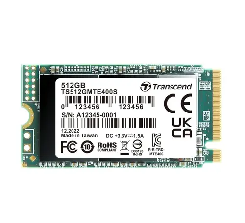 Твърд диск, Transcend 512GB, M.2 2242, PCIe Gen3x4, NVMe, 3D TLC, DRAM-less