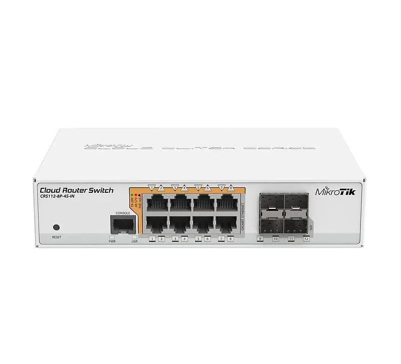 Switch MikroTik CRS112-8P-4S-IN, 8 x porturi Gigabit Ethernet, 10/100/1000Mbps, 4 x SFP