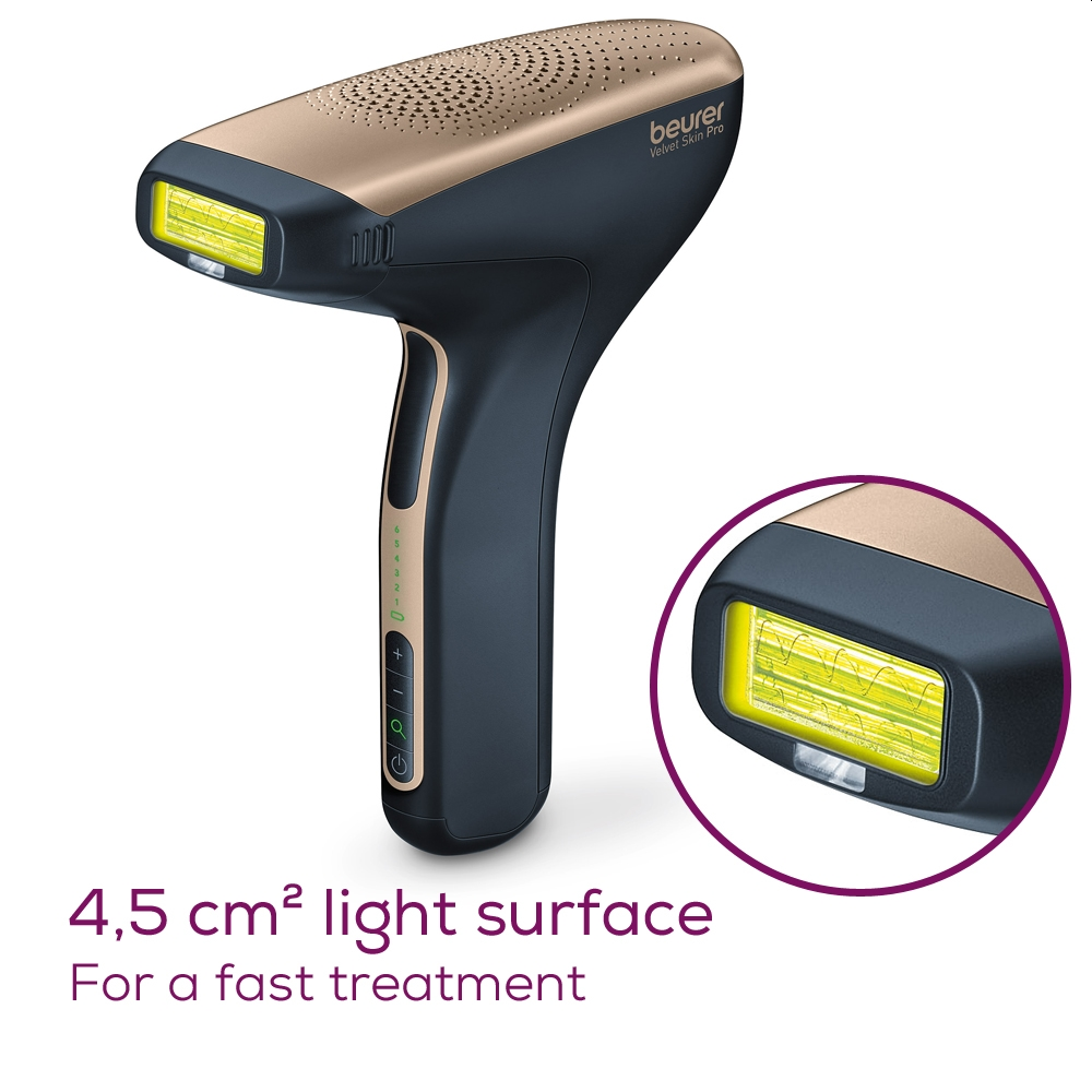 Фотоепилатор, Beurer IPL 8800 Velvet Skin Pro Hair-remover, battery powered, Auto flash, 4.5 cm2, 1 attachment 2 cm2, 600 000 pulses, safe skin sensor, UV filter, 6 energy levels, black - image 5