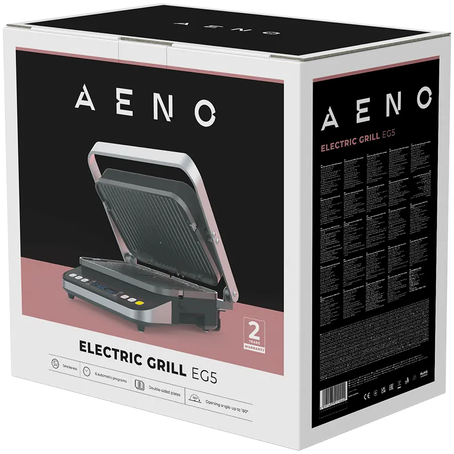 AENO ''Electric Grill EG5: 2000W, 2 heating modes - Lower Grill, Both Grills, 6 preset programs, Defrost, Max opening angle -180°, Temperature regulation, Timer, Removable double-sided plates, Plate size 320*220mm'' - image 10