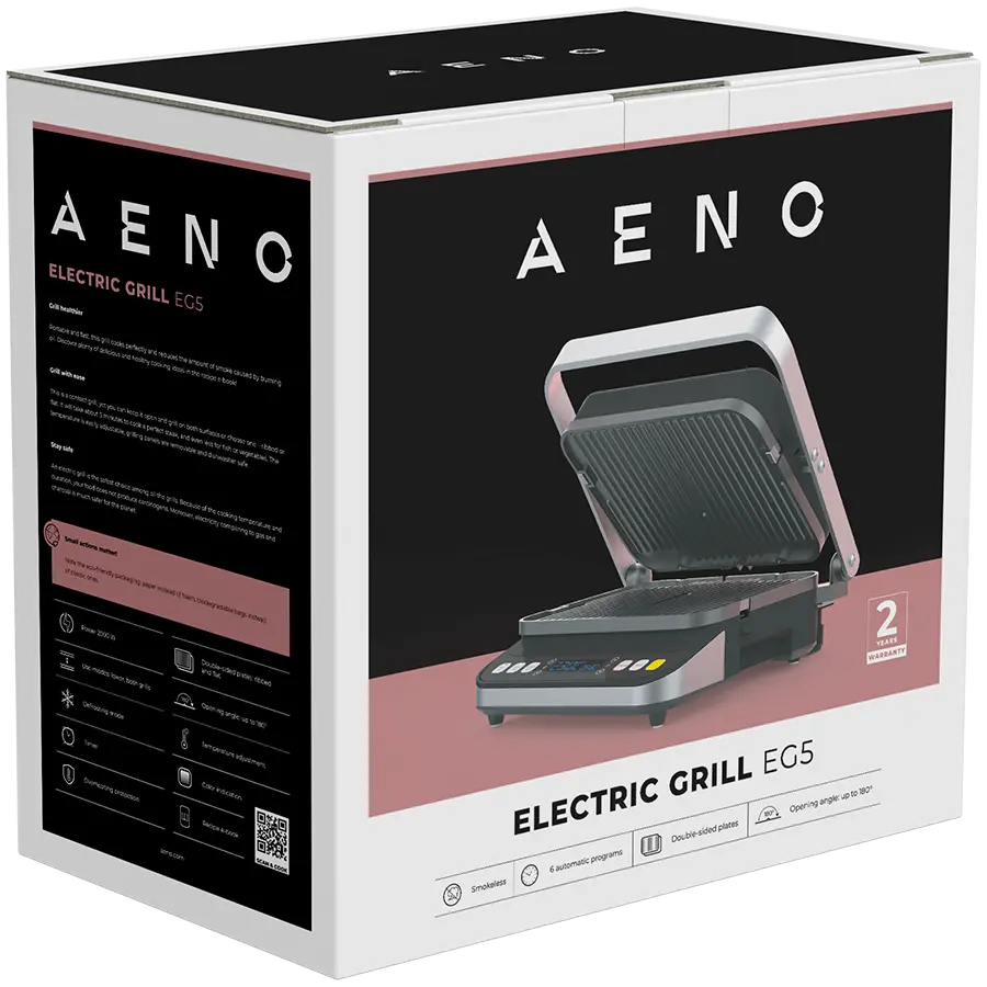 AENO ''Electric Grill EG5: 2000W, 2 heating modes - Lower Grill, Both Grills, 6 preset programs, Defrost, Max opening angle -180°, Temperature regulation, Timer, Removable double-sided plates, Plate size 320*220mm'' - image 11