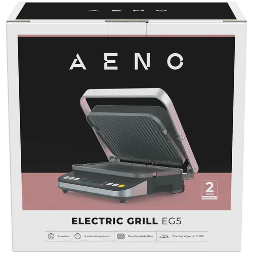 AENO ''Grătar electric EG5: 2000W, 2 moduri de încălzire - Grătar inferior, Ambele grătare, 6 programe presetate, Dezghețare, Unghi maxim - 9