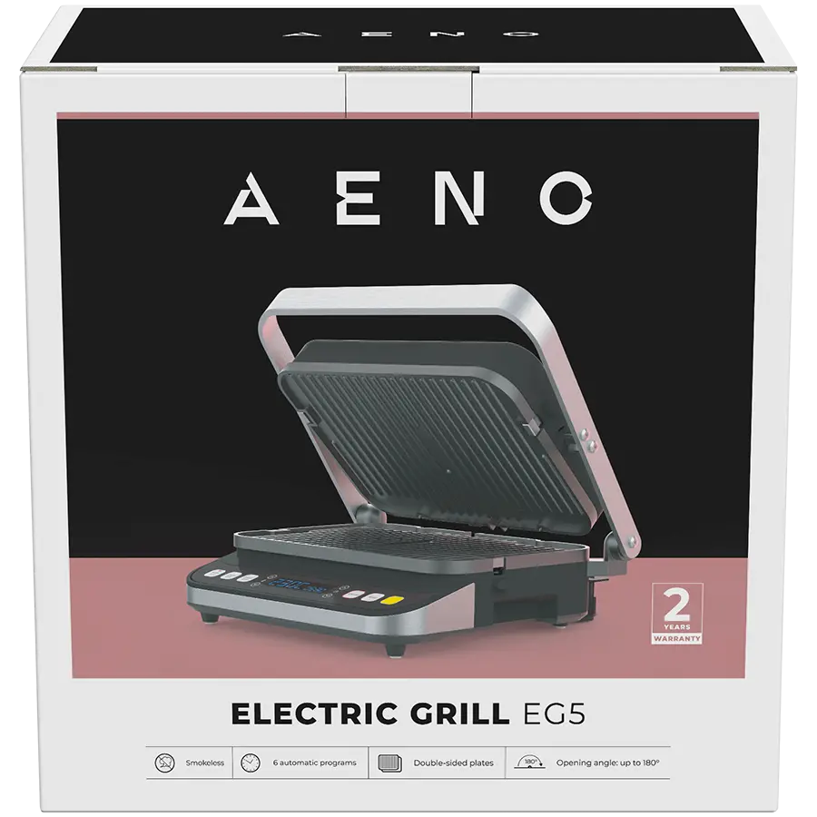 AENO ''Electric Grill EG5: 2000W, 2 heating modes - Lower Grill, Both Grills, 6 preset programs, Defrost, Max opening angle -180°, Temperature regulation, Timer, Removable double-sided plates, Plate size 320*220mm'' - image 9