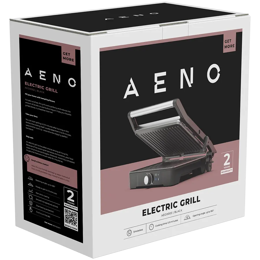 AENO Electric Grill EG2: 2000W, Temperature regulation, Max opening angle -180°, Plate size 290*234mm - image 6