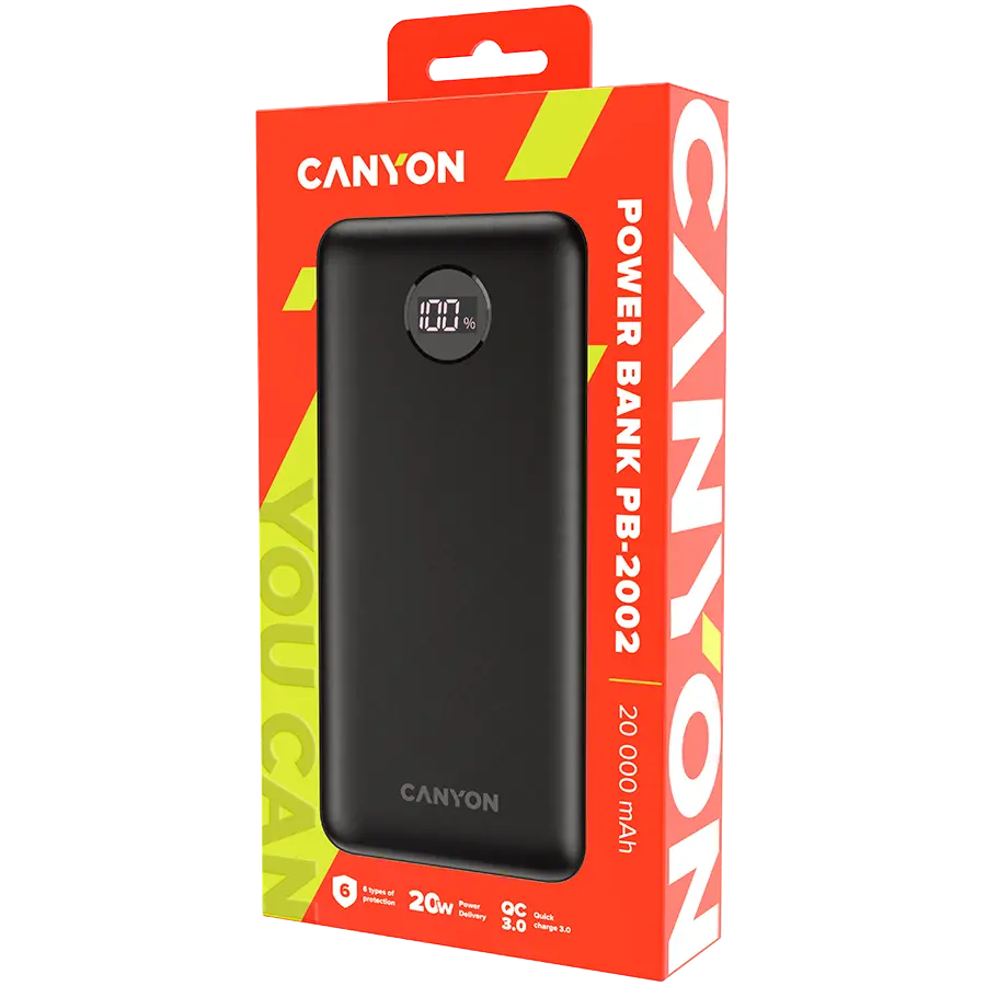 CANYON power bank PB-2002 LED 20000 mAh PD 20W QC 3.0 Black - image 3