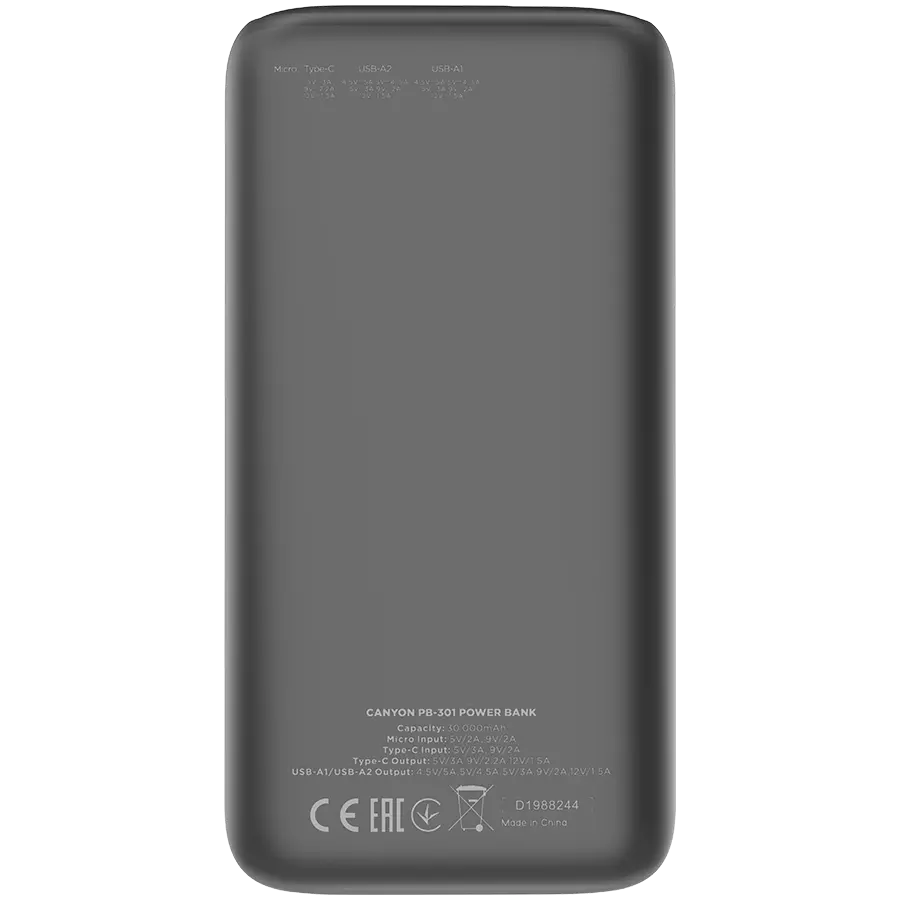CANYON power bank PB-301 LED 30000 mAh PD 20W QC 3.0 Black - image 1