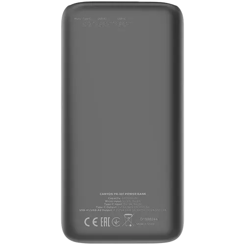 CANYON power bank PB-301 LED 30000 mAh PD 20W QC 3.0 Black - image 1