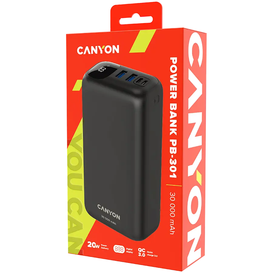 CANYON power bank PB-301 LED 30000 mAh PD 20W QC 3.0 Black - image 3