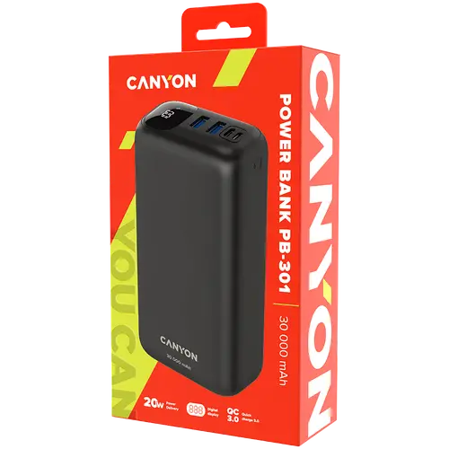 CANYON power bank PB-301 LED 30000 mAh PD 20W QC 3.0 Black - image 3