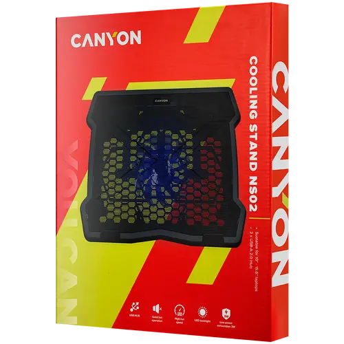CANYON NS02, Βάση ψύξης με έναν ανεμιστήρα και διανομέα USB 2x2.0, υποστηρίζει laptop 10”-15.6”, πλαστικό ABS και σίδηρος, Διαστάσεις ανεμιστήρα - 4