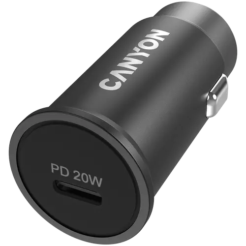 Canyon C-20, PD 20W Pocket size car charger, input: DC12V-24V, output: PD20W, support iPhone12 PD fast charging, Compliant with CE RoHs , Size: 50.6*23.4*23.4, 18g, Black - image 2