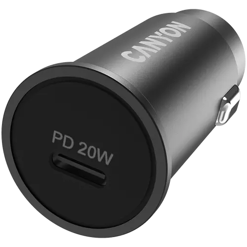 Canyon C-20, PD 20W Pocket size car charger, input: DC12V-24V, output: PD20W, support iPhone12 PD fast charging, Compliant with CE RoHs , Size: 50.6*23.4*23.4, 18g, Black - image 3