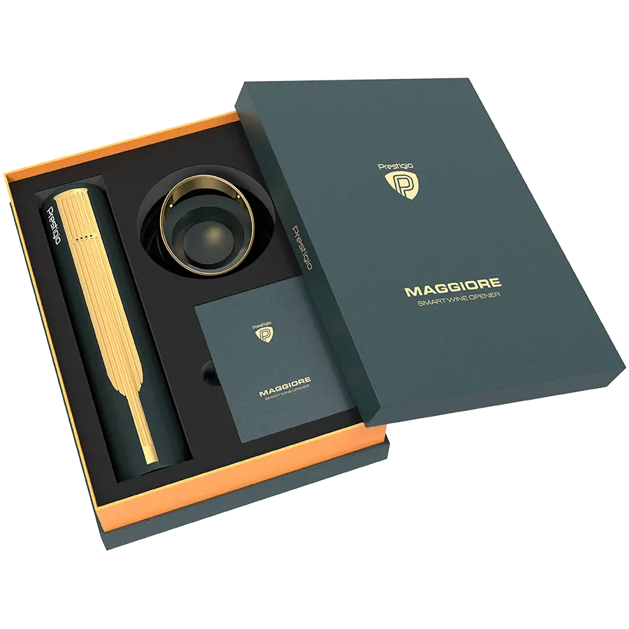 Prestigio Maggiore, smart wine opener, 100% automatic, opens up to 70 bottles without recharging, foil cutter included, premium design, 480mAh battery, Dimensions D 48*H228mm, black + gold color. - image 13