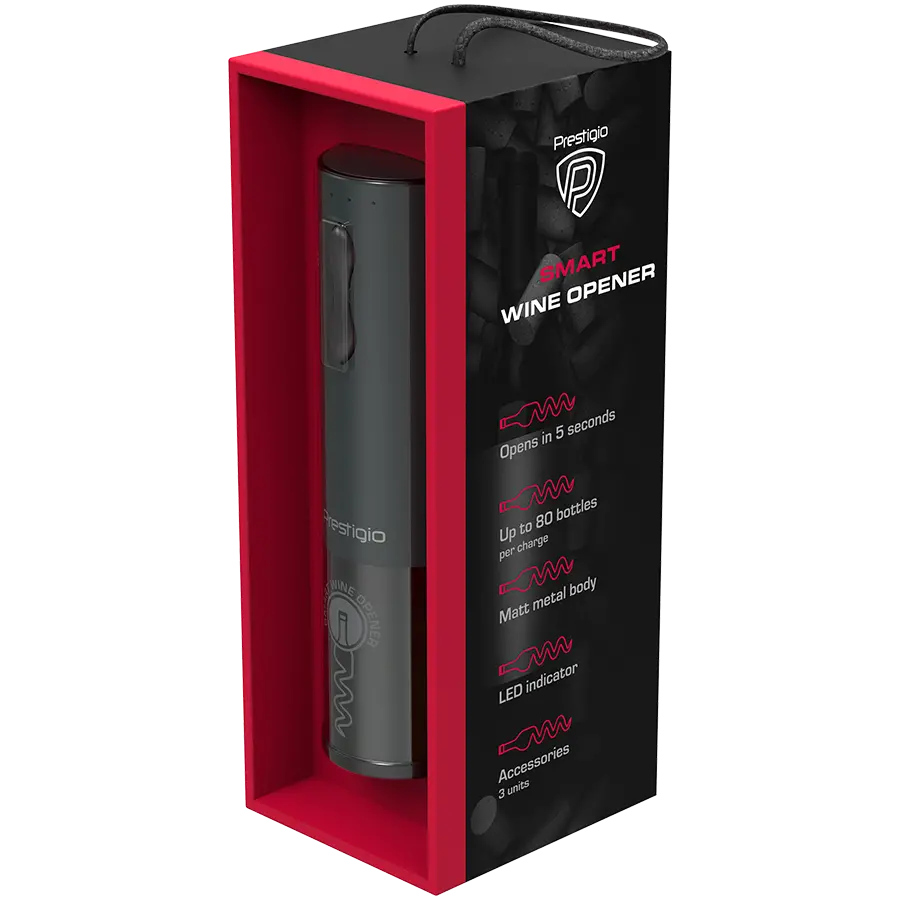 Bolsena, Electric wine opener with Prestigio Logo, aerator , vacuum preserver, Black color - image 5