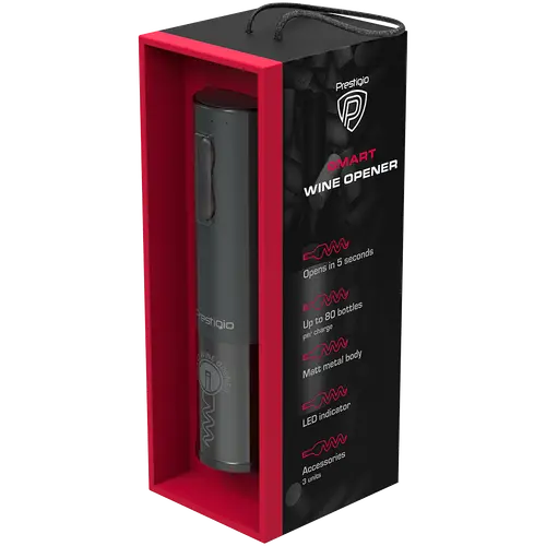 Bolsena, Desfăcător electric de vin cu logo Prestigio, aerator, conservare în vid, culoare neagră - 6