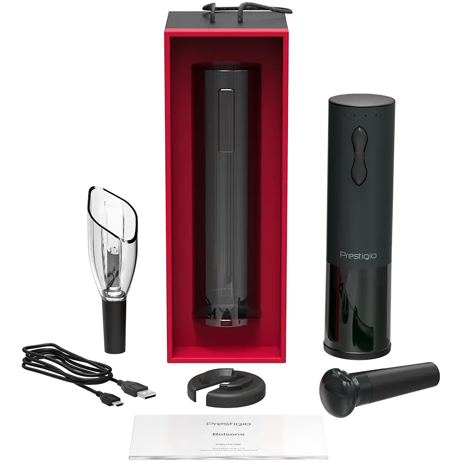 Bolsena, Electric wine opener with Prestigio Logo, aerator , vacuum preserver, Black color - image 8