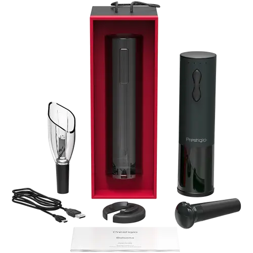 Bolsena, Desfăcător electric de vin cu logo Prestigio, aerator, conservare în vid, culoare neagră - 9