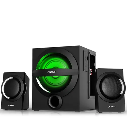FENDA F&D A140X 2.1 Multimedia Speakers, 37W RMS (12Wx2+13W), 2x3'' Satellites + 4'' Subwoofer, BT 5.0/AUX/USB/FM/Multi-color LED/Remote Control/Wooden/Black
