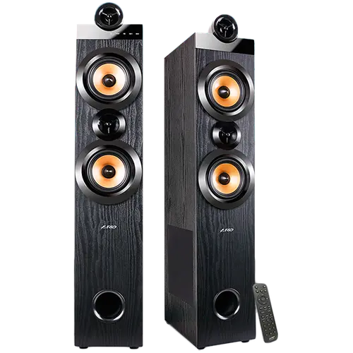 FENDA F&D T-70X 2.0 Floorstanding Speakers, 160W RMS (80Wx2), 1'' Tweeter + 5.25'' Speaker + 8'' Subwoofer for each channel, BT 5.0/HDMI(ARC)/Optical/Coaxial/AUX/USB/FM/Karaoke function/ LED Display/Remote control/Microphone included/Wooden/Black