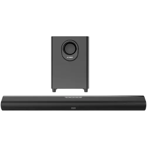 FENDA F&D HT-330 2.1 TV Soundbar with Wired Subwoofer, 80W RMS (20Wx2+40W), Full-range speaker: 50x90mm + 6.5'' Subwoofer, BT 5.0/Optical/AUX/HDMI/USB/LED Display/Remote Control/Wooden/Black - 2
