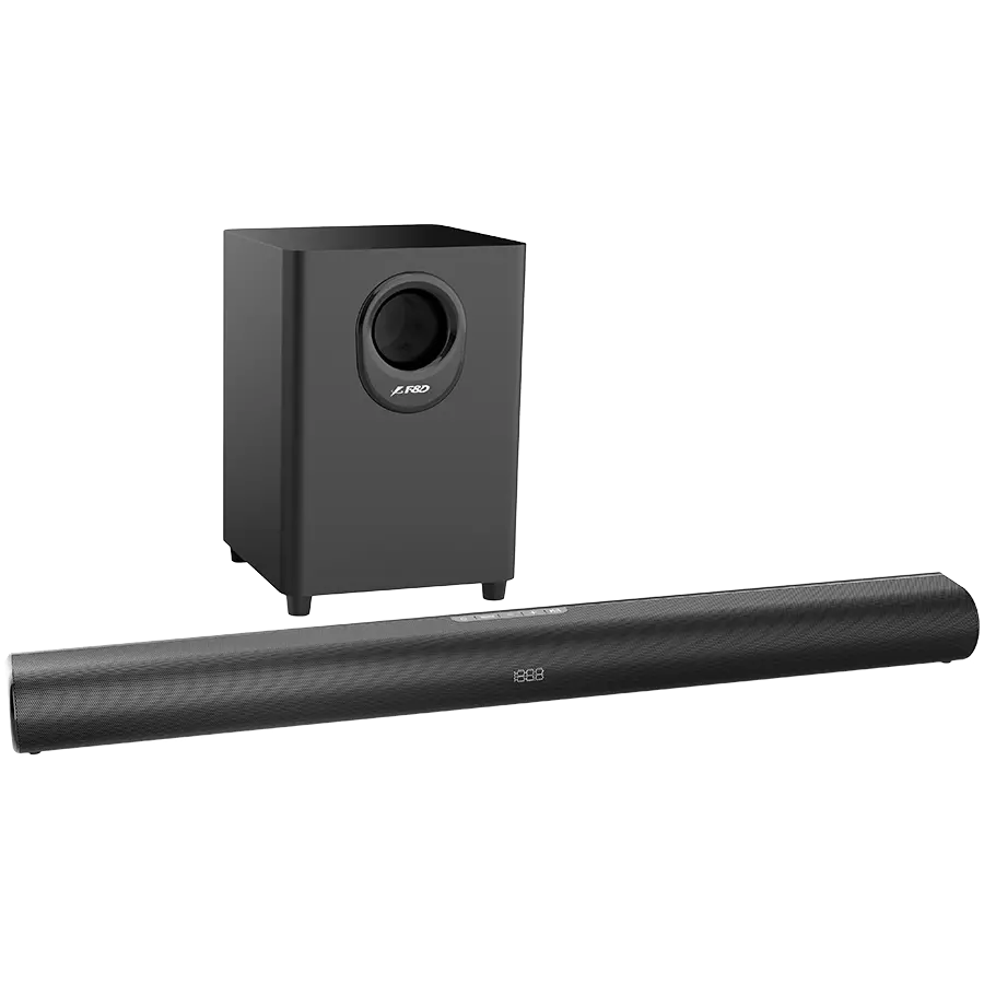 F&D HT-330 2.1 TV Soundbar with Wired Subwoofer, 80W RMS (20Wx2+40W), Full-range speaker: 50x90mm + 6.5'' Subwoofer, BT 5.0/Optical/AUX/HDMI/USB/LED Display/Remote Control/Wooden/Black - image 2