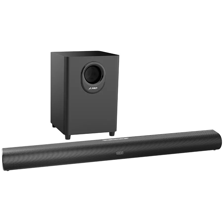 FENDA F&D HT-330 2.1 TV Soundbar with Wired Subwoofer, 80W RMS (20Wx2+40W), Full-range speaker: 50x90mm + 6.5'' Subwoofer, BT 5.0/Optical/AUX/HDMI/USB/LED Display/Remote Control/Wooden/Black - image 2