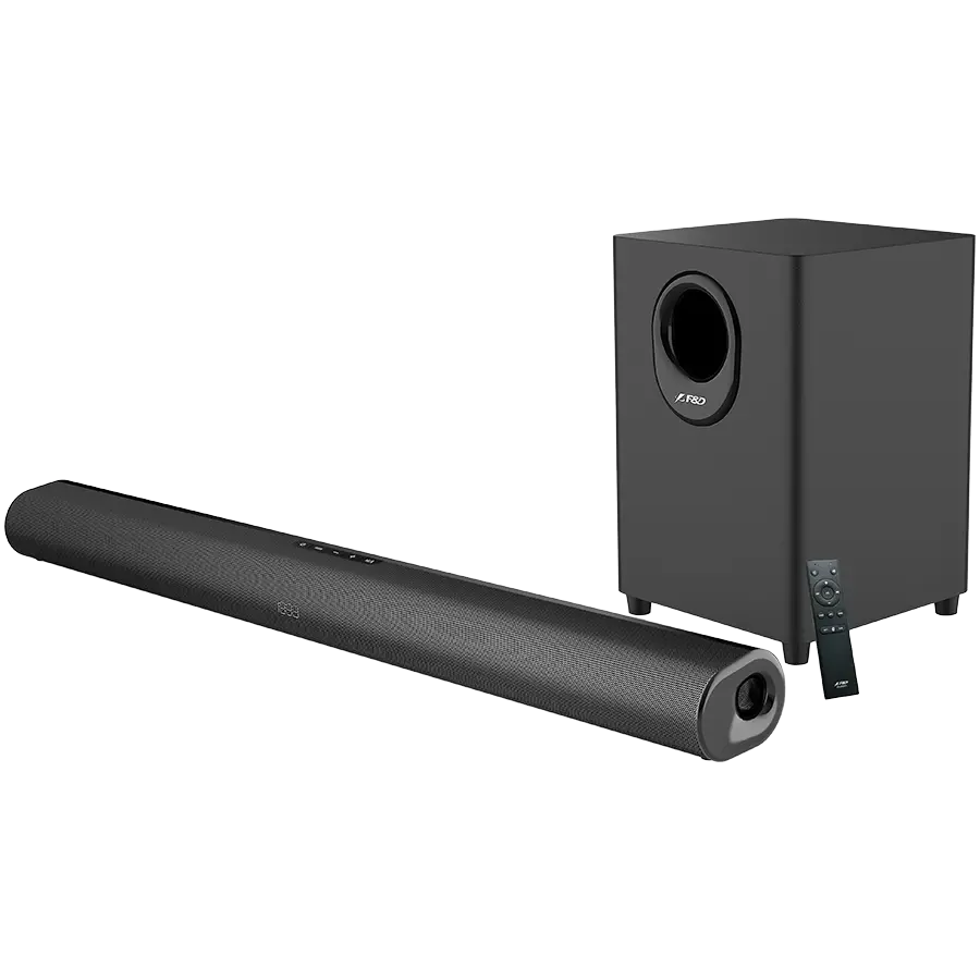 F&D HT-330 2.1 TV Soundbar with Wired Subwoofer, 80W RMS (20Wx2+40W), Full-range speaker: 50x90mm + 6.5'' Subwoofer, BT 5.0/Optical/AUX/HDMI/USB/LED Display/Remote Control/Wooden/Black - image 3