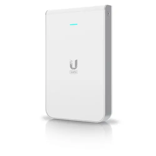 UniFi6 In-Wall. Wall-mounted WiFi 6 access point with a built-in PoE switch.