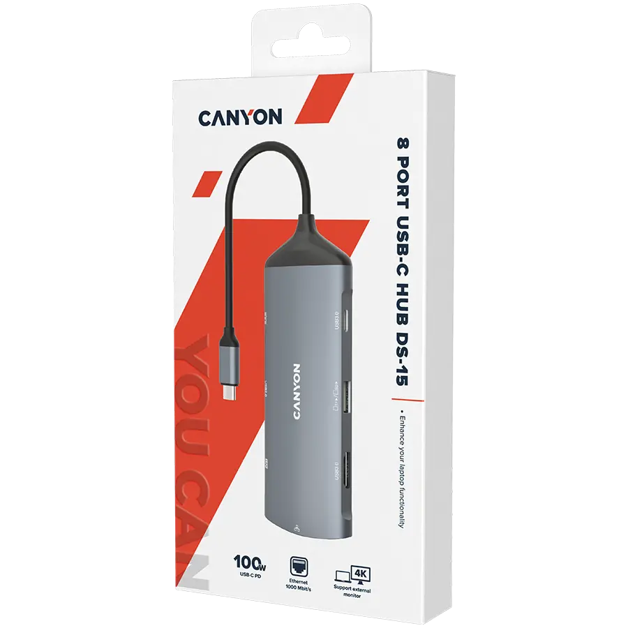 CANYON hub DS-15 8in1 4k USB-C Dark Grey - image 1