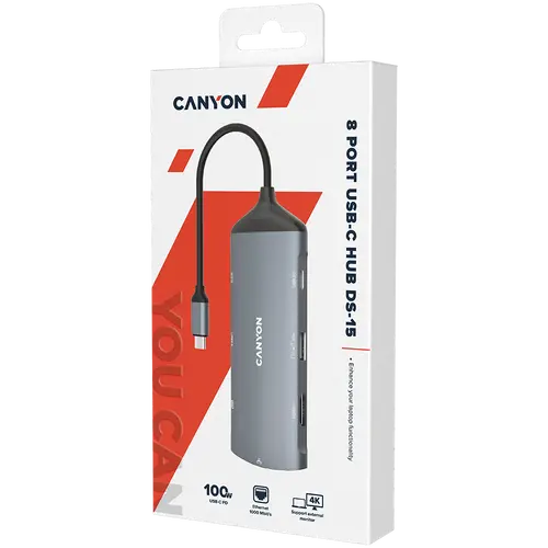 CANYON hub DS-15 8in1 4k USB-C Dark Grey - image 1