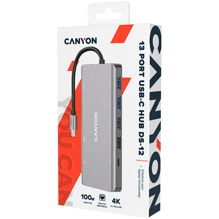 CANYON hub DS-12 13in1 4k USB-C Dark Grey - image 1