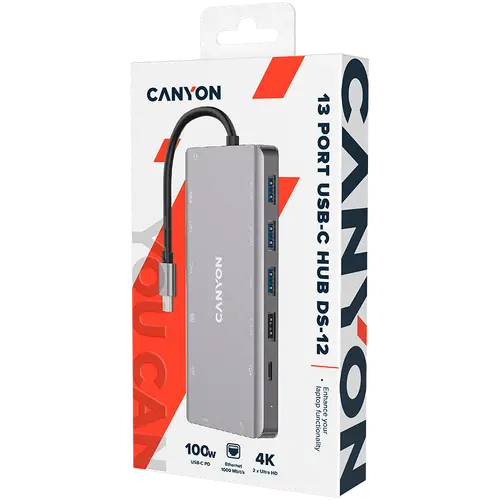CANYON hub DS-12 13in1 4k USB-C Dark Grey - image 1