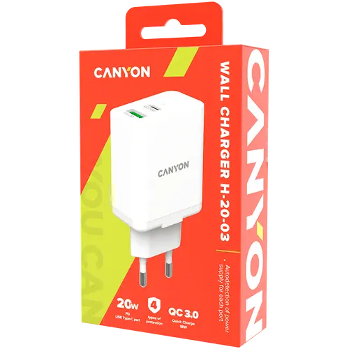 CANYON charger H-20-03 PD 20W QC 3.0 18W USB-A USB-C White - image 2