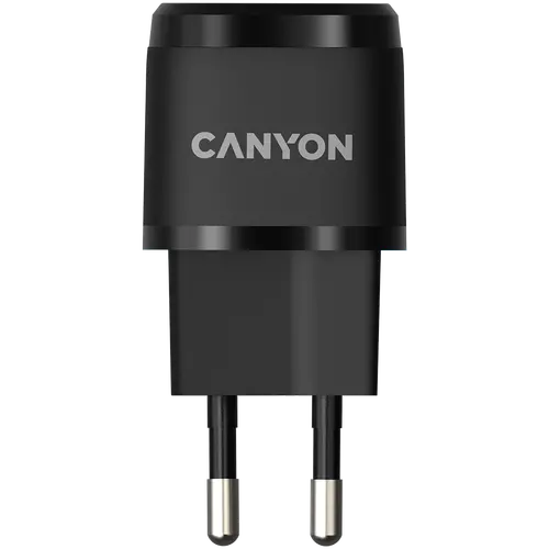 CANYON H-20-05, PD 20W Input: 100V-240V, Output: 1 port charge: USB-C:PD 20W (5V3A/9V2.22A/12V1.66A) , Eu plug, Over- Voltage ,  over-heated, over-current and short circuit protection Compliant with CE RoHs,ERP. Size: 68.5*29.2*29.4mm, 32.5g, Black