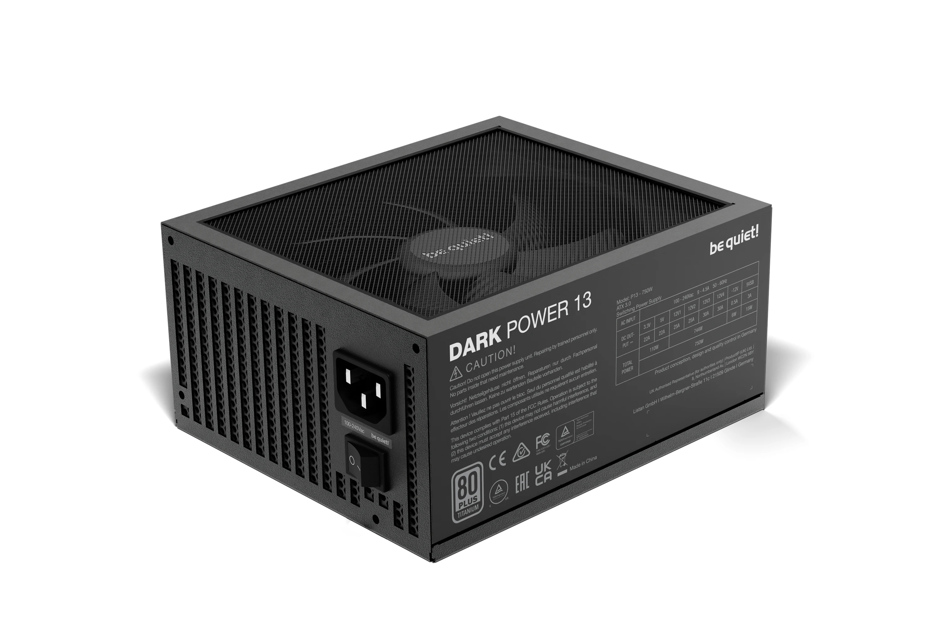 be quiet! DARK POWER 13 750W, 80 PLUS Titanium efficiency (up to 95.8%), ATX 3.0, Frameless Silent Wings Fan, CM - image 2