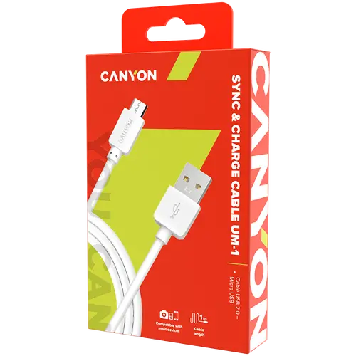 CANYON Micro USB cable, 1M, White - image 1