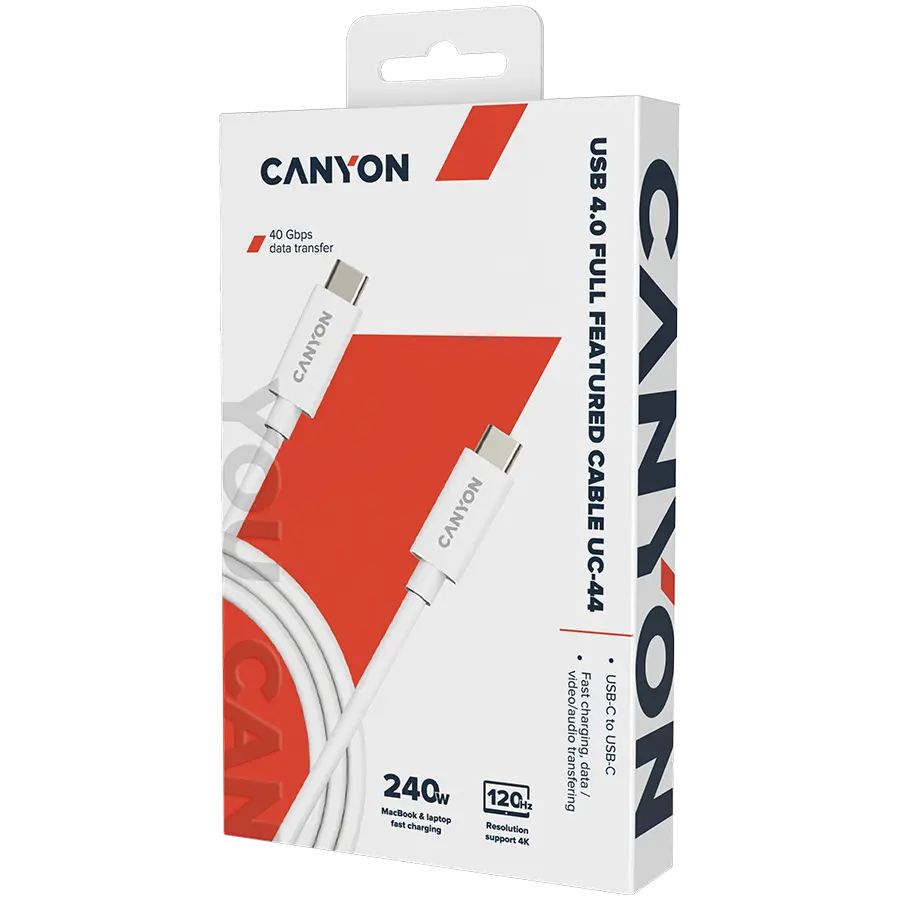 CANYON cable UC-44 USB-C to USB-C 240W 40Gbps 4k 1m White - image 1