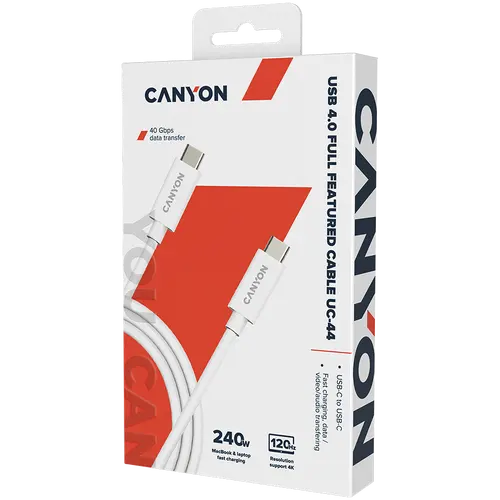 CANYON UC-44, cable, U4-CC-5A1M-E, USB4 TYPE-C to TYPE-C cable assembly 40G 1m 5A 240W(ERP) with E-MARK, CE, ROHS, white - image 1