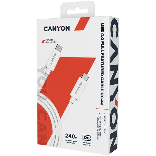 CANYON UC-42, cable, U4-CC-5A2M-E, USB4 TYPE-C to TYPE-C cable assembly 20G 2m 5A 240W(ERP) with E-MARK, CE, ROHS, white - image 1