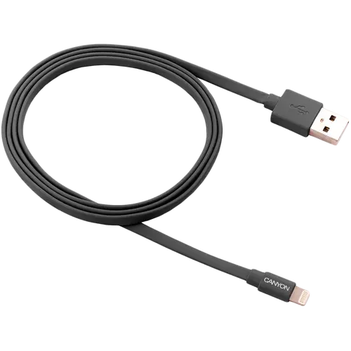 CANYON Charge & Sync MFI flat cable, USB to lightning, certified by Apple, 1m, 0.28mm, Dark gray