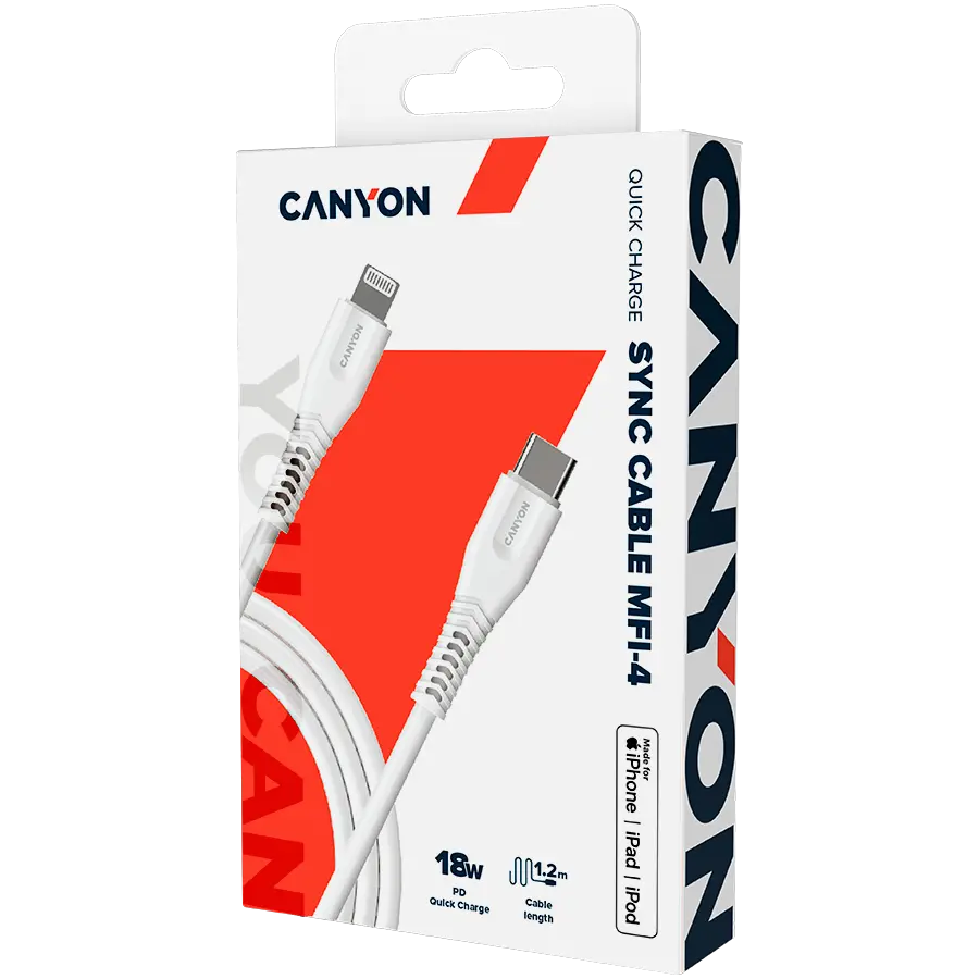 CANYON cable MFI-4 Type-C to Lightning 1.2m White - image 3