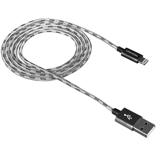 CANYON Lightning USB Cable for Apple, braided, metallic shell, 1M, Dark gray