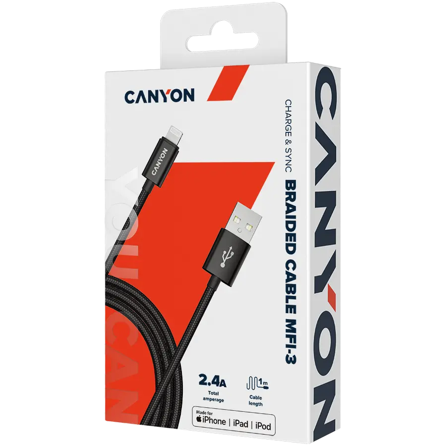 CANYON cable MFI-3 Lightning 12W 1m Black - image 3